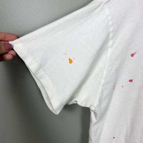 ISMBS Tee White Paint Splatter Cotton Collar Embroidered T-Shirt size Large - Picture 5 of 8